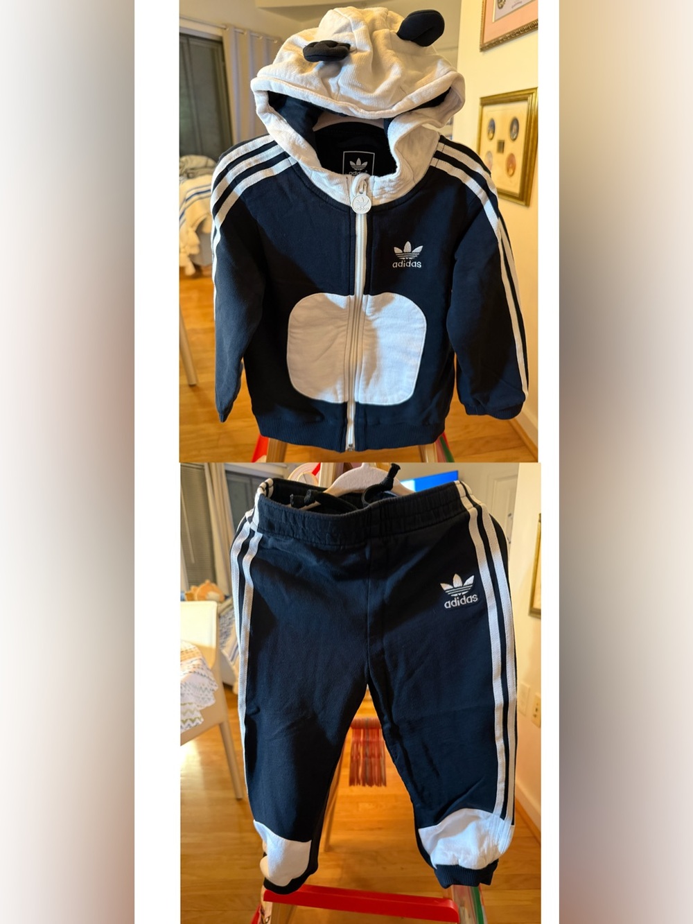 adidas Originals Panda Hooded Tracksuit Set 18-24M Black White Trefoil